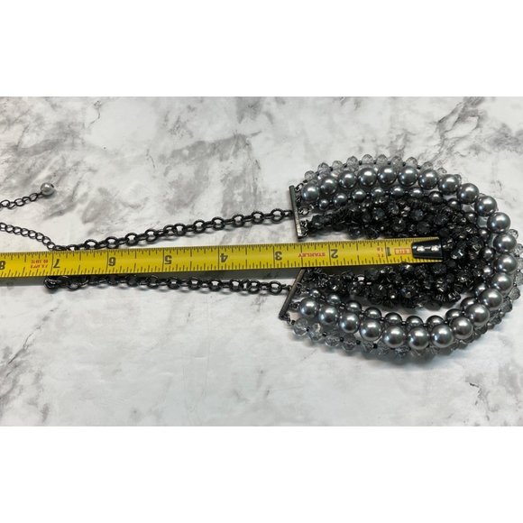 Ann Taylor Loft Necklace Gray Layered Bulky Beads Rhinestones Bib Style 14" - Picture 2 of 8